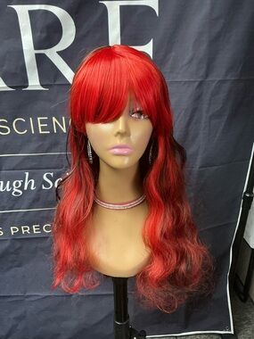 Red Long Wavy Fringe Wig - Vibrant Red Women Hair